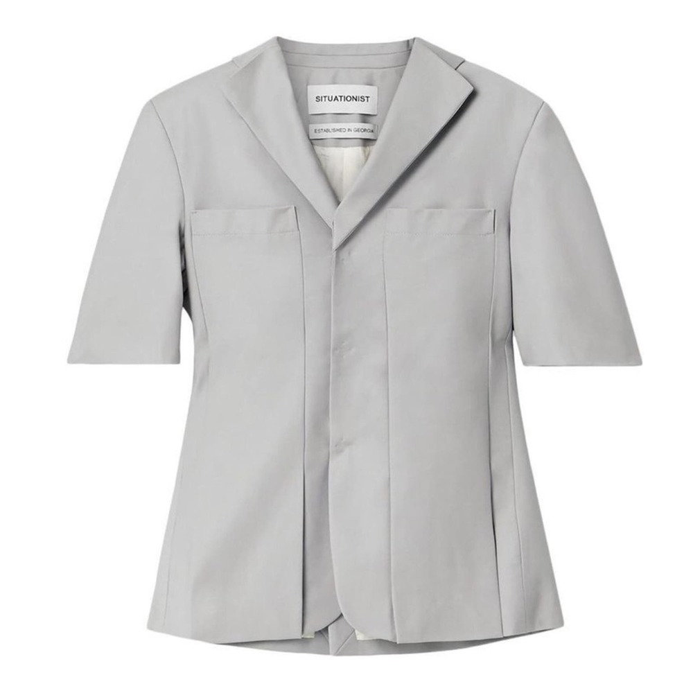 SITUATIONIST Gray Wool Short Sleeve Jacket Back Flap Pockets Women’s Size 10
